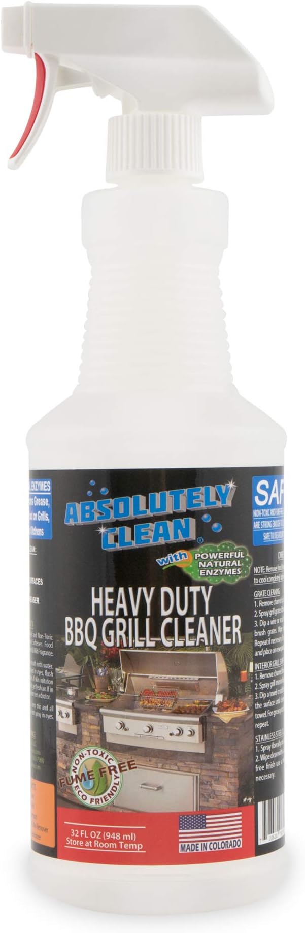 Absolutely Clean IT JUST WORKS GREAT as Grill Cleaner Spray! - Professional Strength Natural Enzyme Formula - Fast Acting Fume Free - USA Made (32oz Spray Bottle)