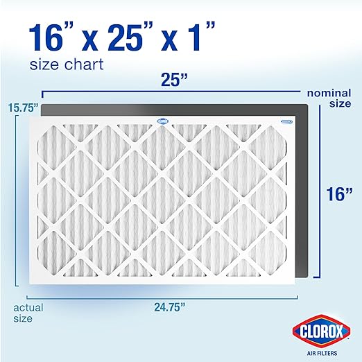Clorox 16x25x1 Air Filter MERV 8 Pleated HVAC AC Furnace Air Filters for Lint Dust and Pollen MPR 600 &amp FPR 5 – Pack of 4