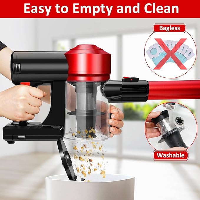 iwoly C150 Cordless Vacuum Cleaner Rechargeable with 2200mAh Detachable Battery 18000Pa Cyclone Vacuum with HEPA Filter Lightweight Portable Handheld Stick Vacuum for Hard Floor Car Cleaning