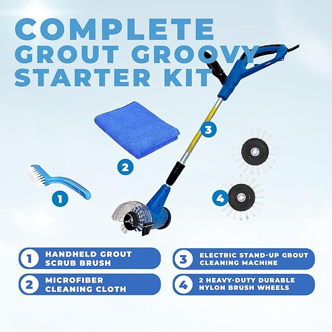 Electric Stand-Up Lightweight Grout Cleaning Machine – Easy-to-Use Tile Grout Cleaner for Deep Cleaning Kitchen Floors Bathrooms &amp Tile Surfaces | Powerful Electric Floor Scrubber Tool (Original)