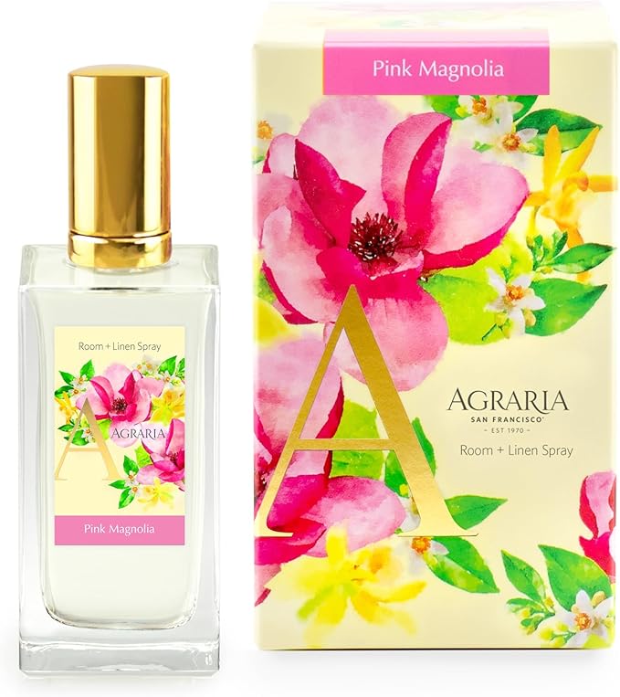 Agraria Pink Magnolia Room and Linen Spray 3.4 Oz Soft Floral Air Freshener Spray Fabric Deodorizer for Bathroom Bed Sheets Car Interiors Closet