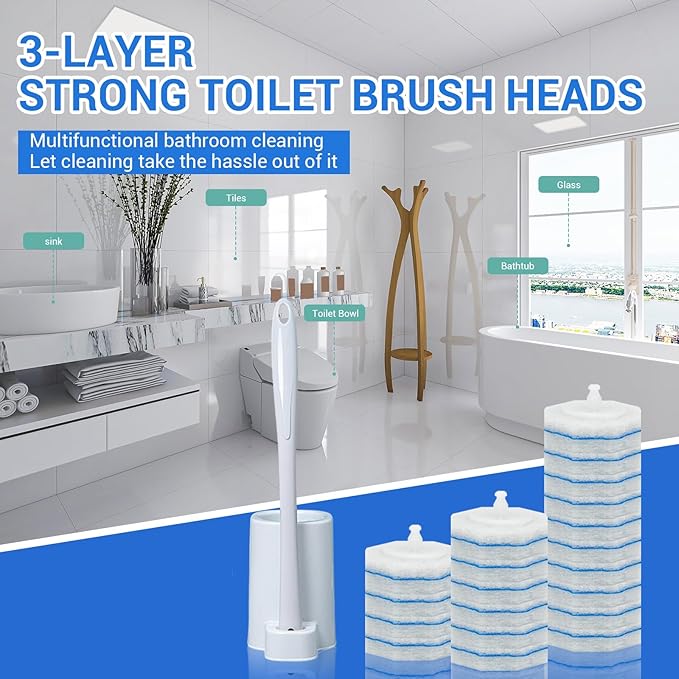 50PC Toilet Bowl Wand Refills Disposable Toilet Brush Heads Wall Mounted Scrubber Refill Cleaner Refill Pads with Most Brushes for and Bathroom Cleaning