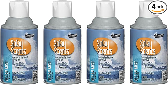 Champion Sprayon SprayScents Metered Air Freshener Refill 7 oz Odor Control Fragrance Ocean Mist (4 Pack)