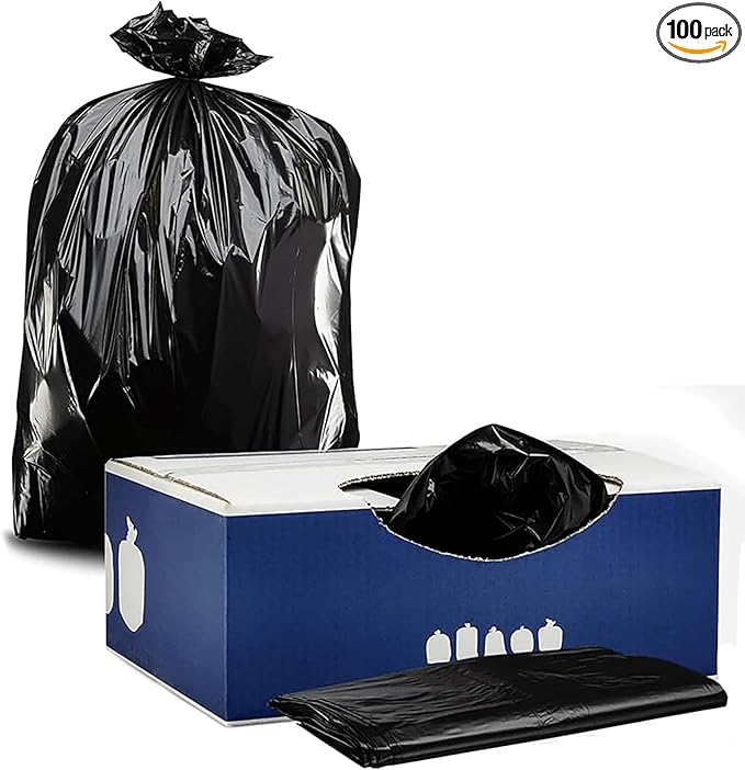 Plasticplace 33 Gallon Trash Bags │ 1.5 Mil Equiv.│ Black Garbage Can Liners │ 33 x 39 (100 Count)