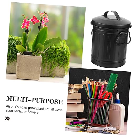 TEHAUX Decorative Iron Desk Waste Basket Mini Trash Bin Pencil Holder Office Garbage c