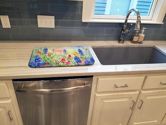 Caroline's Treasures DAC1708DDM Texas Bluebonnets in Watercolor Dish Drying Mat Absorbent Dish Drying Mat Pad for Kitchen Counter Dish Drainer Mat for Countertop 14 x 21 Multicolor