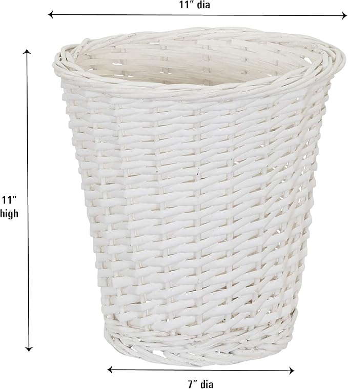Household Essentials Wicker Waste Basket Willow Weave Painted White Includes Plastic Liner Great as a Waste Basket or Decorative Planter White