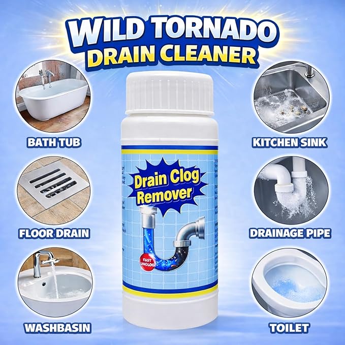 Wild Tornado Pipe Dredge Powerful Sink and Drain Cleaner Powder Fast Foaming Drain Cleaner for Kitchen and Pipes Cleaning Tool Clog Remover