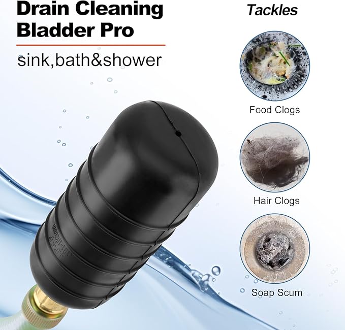 3 PCS Drain Bladder Kit Drain Cleaning Bladder Unclogger Fits 1 to 6 Drain Pipes for Unclogs Stubborn Blockages in Kitchen Sinks and Main Drains for Shower Swimming Pool With Water Power