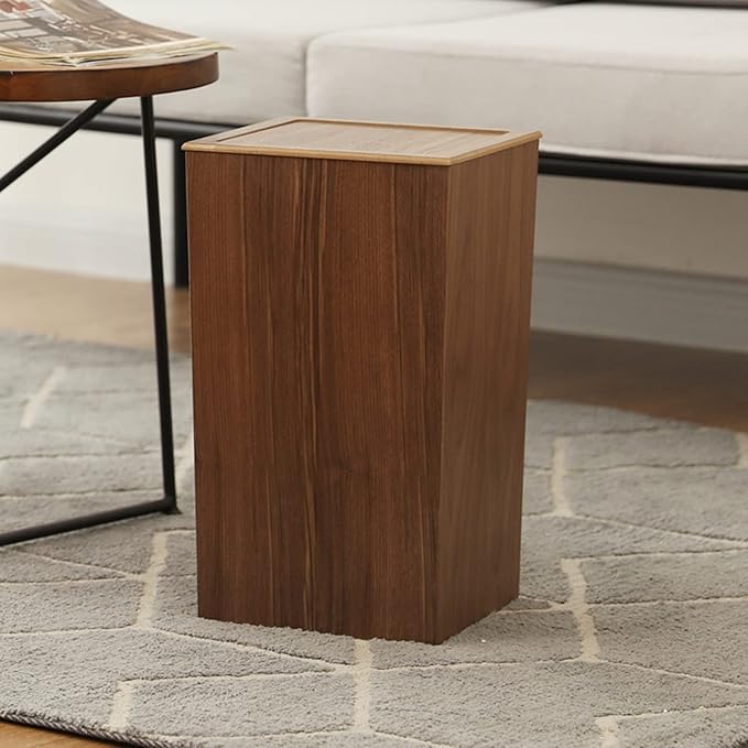 Modern Wooden Trash Can Wastebasket or Recycling Bin for Home or Office Trash Bin with Swing Lid Rubbish Bin