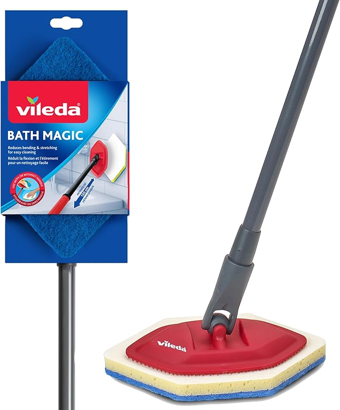 Vileda Bath Magic Bathroom and Tub Mop | Multisurface Cleaning Mop | Safe to Use on Tile Glass Ceramic Bathtub Shower Surfaces