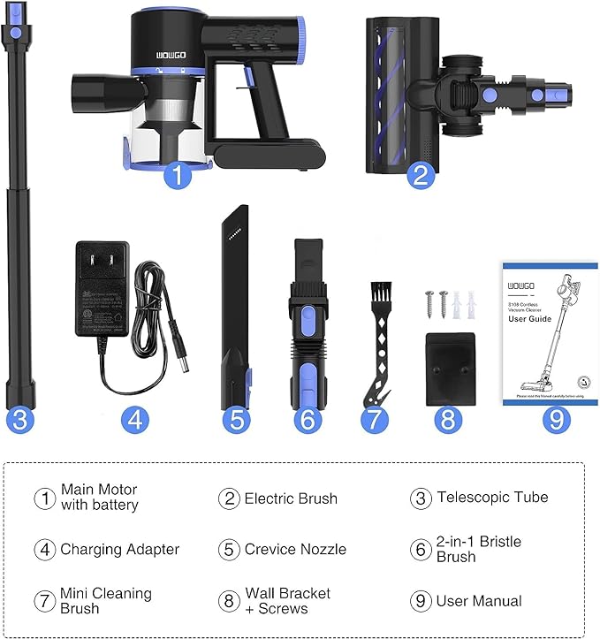 Cordless Vacuum Cleaner 4-in-1 Vacuum Cleaners for Home Handheld Vacuum Cleaner with 40 mins Runtime Stick Vacuum for Apartment Carpet Black 2 Batteries