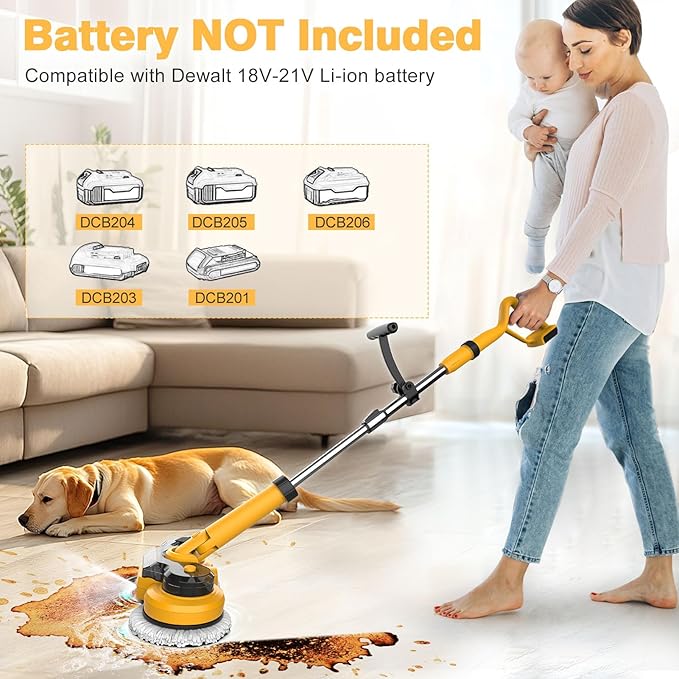 Cordless Electric Mop for Dewalt 20V Battery (NO Battery) 2 in 1 Spin Mop &amp Electric Floor Scrubber Machine with LED Light &amp Water Spray 800 RPM Rotating Electric Mops for Floor Cleaning (Go