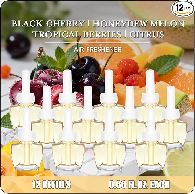 Plug In Air Fresheners for Home 12ct – Black Cherry Tropical Berries Citrus Honeydew Melon Wall Plug in Refills Room Freshener for Home Compatible with Air Wick &amp Glade Not for Glad Plus