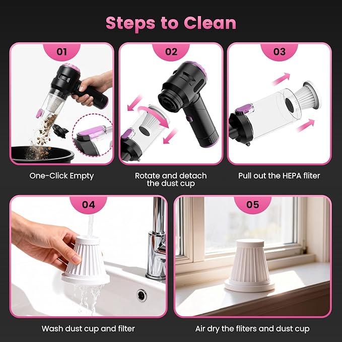 Wansimoo Handheld Car Vacuum Cleaner25000PA Strong Cyclonic Suction Foldable Mini Vacuum Portable Cordless with Digital Display and One Touch Dust Removal for Car Home Office Kitchen (Purple)