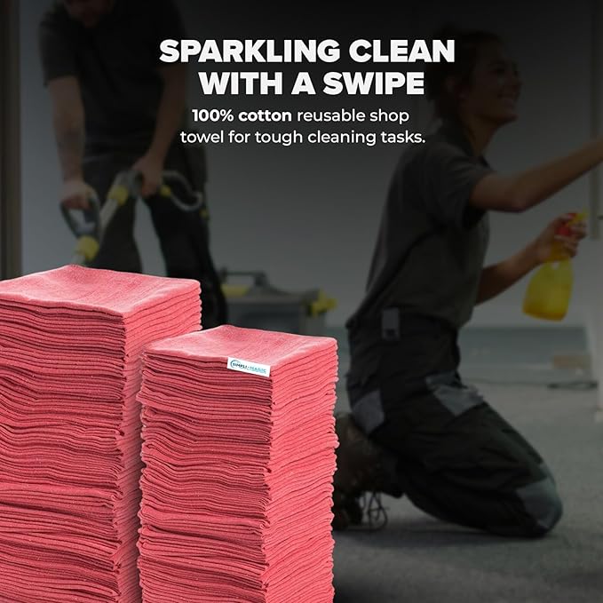 SIMPLI-MAGIC Premium Shop Towels 14”x12” Commercial Grade Red 150 Pack