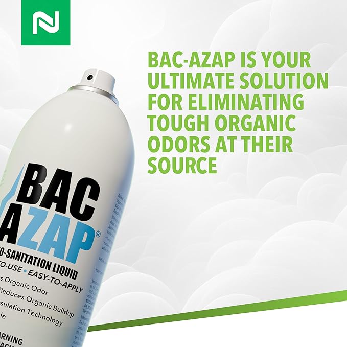 Nisus Bac-Azap Odor Eliminator Ready-to-Use Bio-Sanitization Liquid Neutralizes Organic Waste Odors Safe for Plumbing 14 Oz