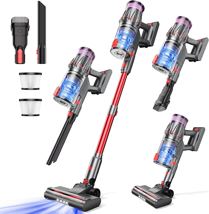Cordless Vacuum Cleaner Self-Standing Stick Vacuum with Smart LED Display Powerful Suction Rechargeable Vacuum for Pet Hair &amp Hardwood Floors Lightweight Battery Powered Vacuum for Home &amp D