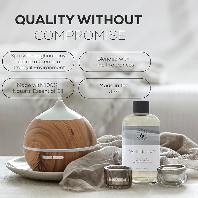Aroma Country White Tea Diffuser Oil - Luxury Essential Oils for Diffuser Refill &amp Air Freshener Room Spray Long-Lasting Natural Home Fragrance and Hotel Scent for Diffusers &amp Machines (8.5