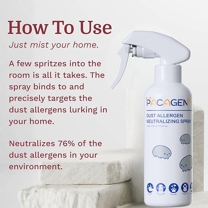 Pacagen Dust Allergen Neutralizing Spray for Humans - Perfect for Home Use Immediate Results Easy to Use and Pet Friendly - A Few Sprays Away from A Clear Day
