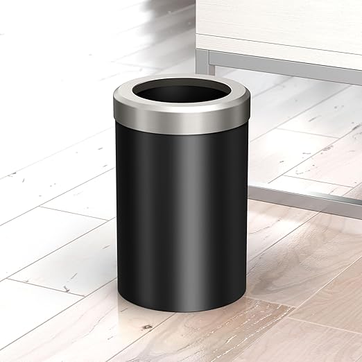 Gatco Small Bathroom Trash Can with Lid Round 3 Gallon Stainless Steel Wastebasket Under Sink Matte Black and Satin Nickel for Bathroom Bedroom Office (1912SN)