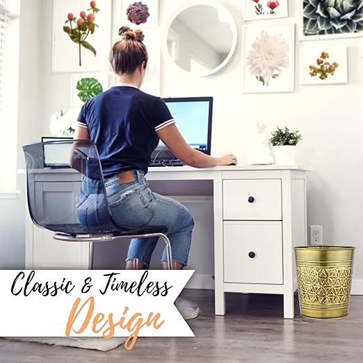 Autumn Alley Handcrafted Brass Bathroom Trash Can Round Open-Top Bathroom Wastebasket Stylish Metal Waste Bin for Home Office Bedroom Decorative Waste Basket Decor Coastal Trash Can Brass 2 Gal.