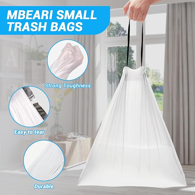 4 Gallon Drawstring Garbage Bags 120 Count Unscented for Office Bedroom Bathroom White Small Trash Can Liners