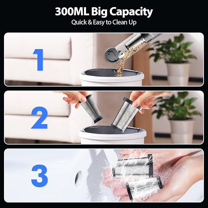 Handheld Vacuum Cordless 25000Pa Car Vacuum 3-in-1 Handheld Vacuum Includes Smart Display and Charging Base Hand Vac Cordless Rechargeable One-Touch Empty for Home/Pet/Car (Silver)