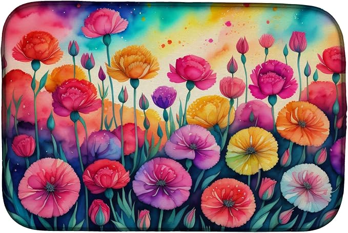Caroline's Treasures DAC1420DDM Carnations in Color Dish Drying Mat Absorbent Dish Drying Mat Pad for Kitchen Counter Dish Drainer Mat for Countertop 14 x 21 Multicolor
