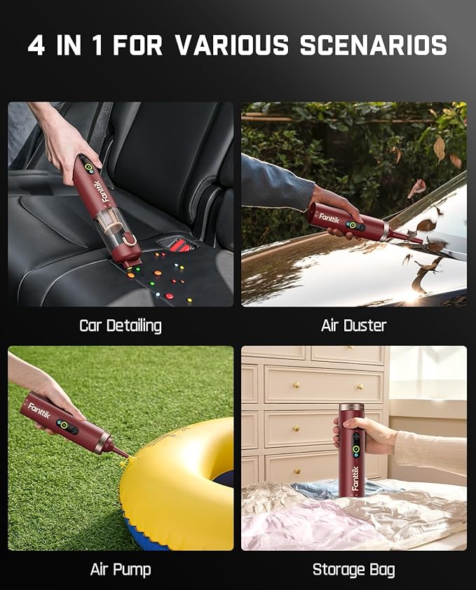 Fanttik Slim V10 APEX Cordless Car Vacuum 4-in-1 Portable Mini Handheld Vac 19kPa Suction Power Upgraded Smart Digital Display 2 Suction Modes for Small Jobs Car Office Desk Keyboards (Red)
