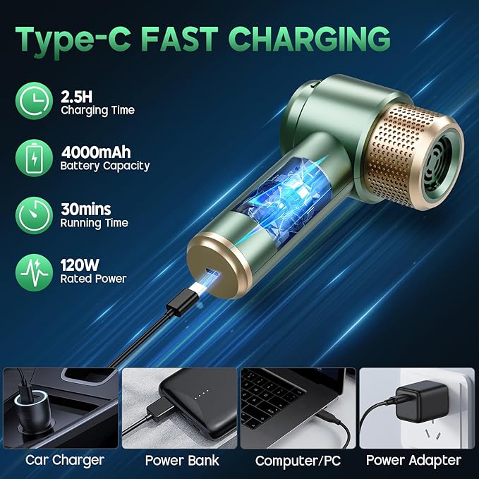 JONYJ Handheld Car Vacuum Cleaner 16000PA Hand Held Vacuum Portable Cordless 2 in 1 Air Duster and Vacuum Cleaner with LED Light Multi-Nozzles 120W High Power Mini Vacuum for Home Pet Office