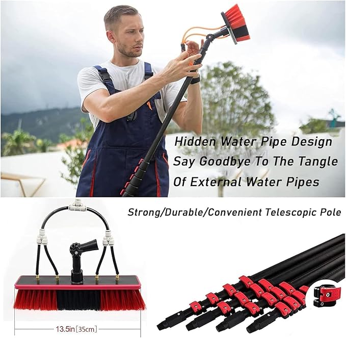 Water Fed Pole Kit Water Fed Brush Water Fed Pole Kit 36ft Length Water Fed Brush w/Squeegee Cleaning Tool for Window Glass Extendable Cleaner(55cm Brush Head8M/27F