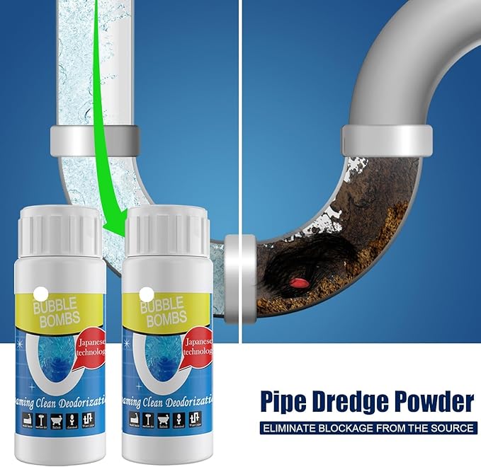 Drain Unclogging Powder for Kitchen and Bathroom - Effective Pipe Cleaner Stain Remover &amp Deodorizer(2PCS)
