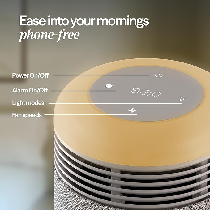 BLUEAIR Purifier for Bedroom - Mini Restful - Sunrise Clock with HEPASilent Filtration and Wake Up Light - Cleans Air and Supports Circadian Rhythm - USB-C and App Connectivity Beige