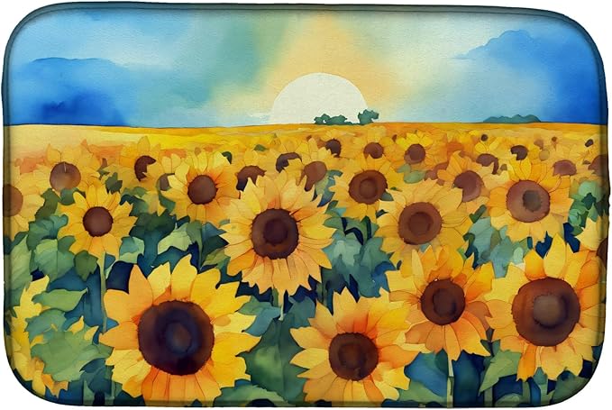 Caroline's Treasures DAC1655DDM Kansas Sunflowers in Watercolor Dish Drying Mat Absorbent Dish Drying Mat Pad for Kitchen Counter Dish Drainer Mat for Countertop 14 x 21 Multicolor