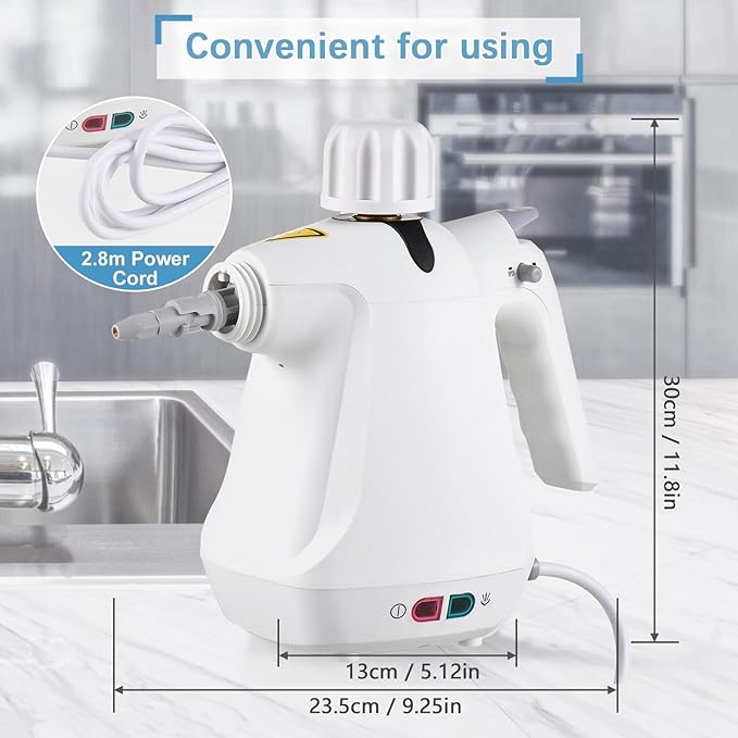 Handheld Steam Cleaner with 10 Accessories1000W High Power and 3.0 BAR PressureMultipurpose Steam Cleaner for HomeSteam Mop for Cleaning DirtOil StainsCarpetsFloorsSofasCars (White)