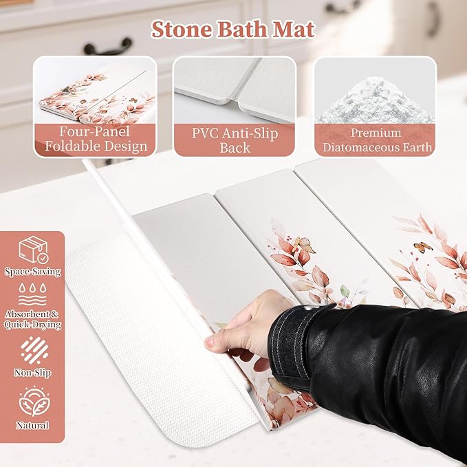Large Stone Dish Drying Mat for Kitchen Counter 24×16 Quick Dry Dishes Mats Foldable Diatomaceous Earth Drying Organizer Pad Water Absorbing for Plate Bottles Utensils