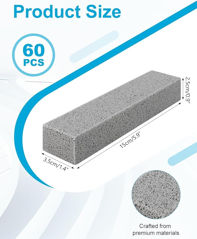 60 Pcs Pumice Stone for Toilet Cleaning Bowl Pumice Scouring Stick Pad Hard Water Stain RemoverCleaning Stones for Toilet Stove Oven Bathroom Grill Kitchen Sinks