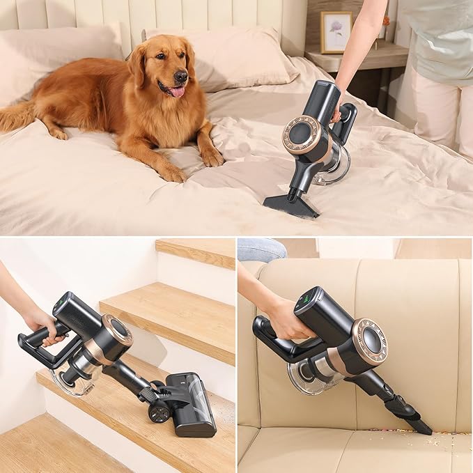 Cordless Vacuum Cleaner 30Kpa Stick Vacuum with Anti-Tangle Brush and Green Headlight Self-Standing Up to 45Mins Runtime Wireless Vacuum Cleaner for Pet Hair Carpet Hard Floor Home
