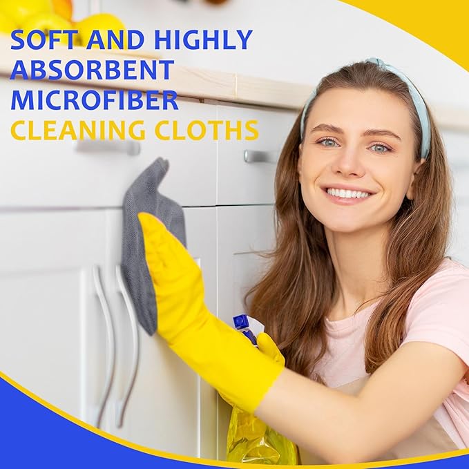 Nuenen Microfiber Cleaning Cloths for Cars 16 x 16 Inch Ultra Absorbent Car Towels Drying Reusable Cleaning Supplies House Kitchen Window Microfiber Towel(Blue Gray Yellow60 Pcs)