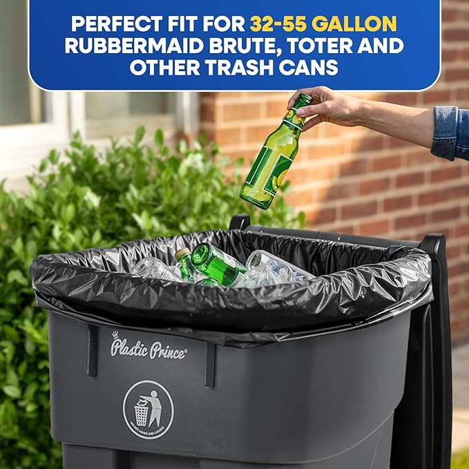55 Gallon Trash Bags Heavy Duty 2 Mil Fits Rollout Round and Square 32-55 Gallon Rubbermaid Brute Trash Cans 43 x 47 Large Durable Garbage Trash Can Liners Black Pack of 100