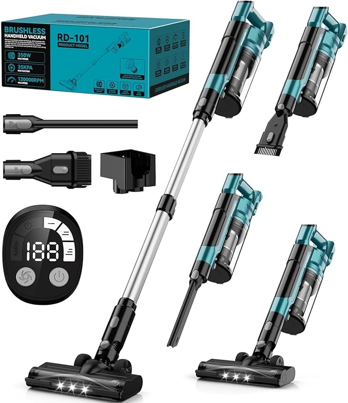 350W Cordless Vacuum Cleaner for Makita 18V Battery 35kPa Brushless Lightweight Stick Vacuum with 3 Mode Suction 6 in 1 Stick Vacuum Cleaner with HEPA for Floor Carpet Car (Battery Not Included)