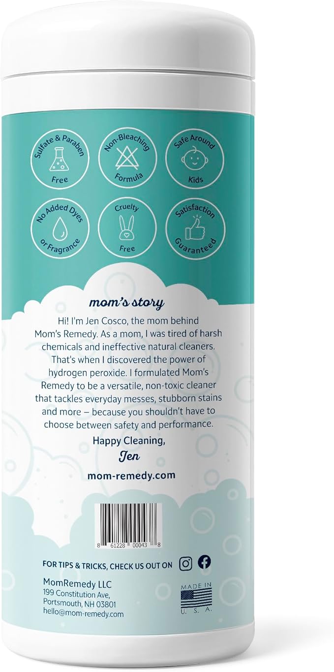 MOMREMEDY Hydrogen Peroxide Cleaning Wipes | All Purpose Cleaner and Stain Remover | Multipurpose for Kitchen Bathroom All Surfaces