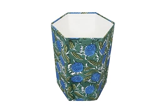 Handmade Cotton Paper Waste Basket Stylish Trash Can for Home or Office (1 D Green Sky)