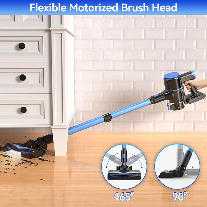 N8 Cordless Vacuum CleanerLightweight Stick Vacuum with Powerful Suction2200mAh Battery40 Mins RuntimeSelf-Standing Rechargeable Vacuum Cleaners for Home Hardwood Floor Carpet Pet Hair (Navy)