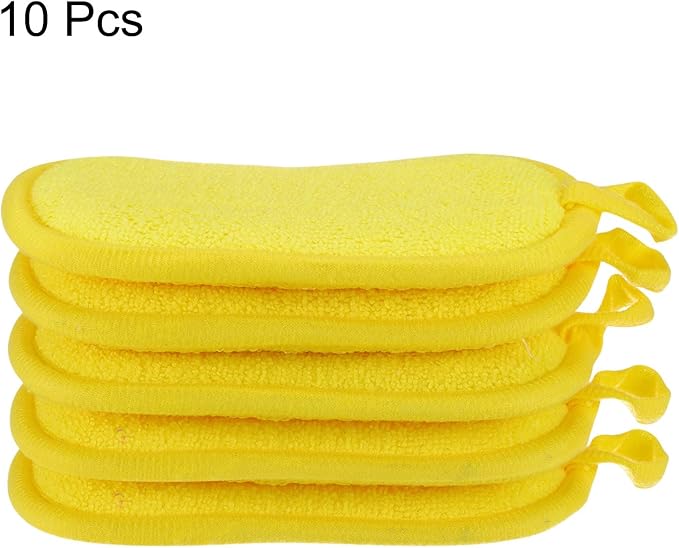 uxcell Multipurpose Kitchen Dish Sponge Scrubber 10 Pcs Non Scratch Microfiber Sponges Scouring Pads Sponges Scrub for Washing Dishes Cleaning Kitchen Yellow