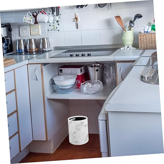 Marble Pattern Trash Bin Plastic Wastebasket Opening Bathroom Kitchen Bedroom Office Garbage Can Stylish Home Organizer