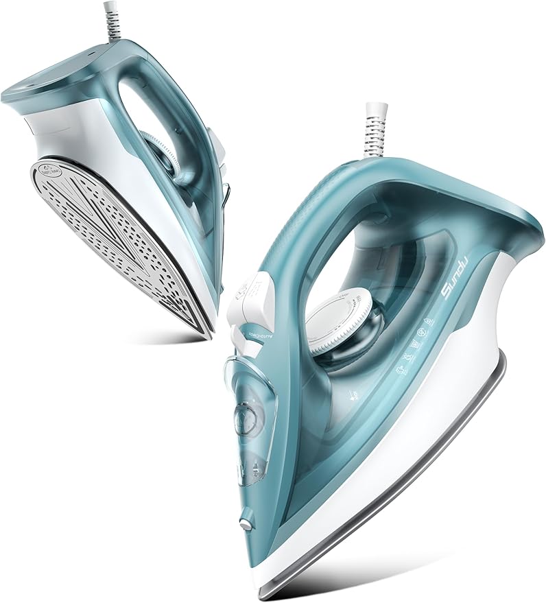 Burst steam Iron for Clothes - 1500W Iron with Ceramic Coated Soleplate Rapid Heating Self-Cleaning Auto-Off 11.84oz Water Tank Precise Thermostat Home Use Green