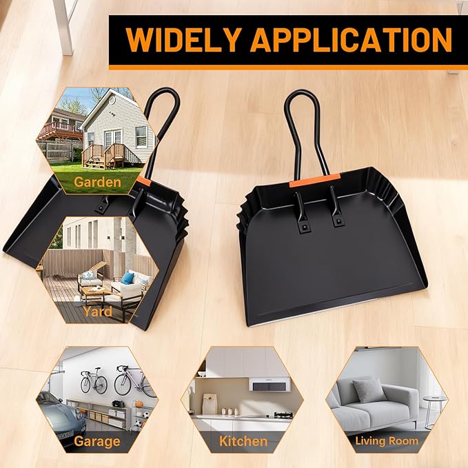 Heavy-Duty Black Metal Dustpan17Dust Pan with HandleLarge Dust PansIdeal for Industrial/Commercial/Indoor/Outdoor Professional Debris Collection &amp Home Cleaning (17inch_1PCS)