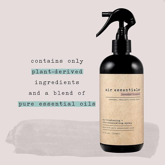 Air Essentials 12 oz Air Freshener &amp Odor Eliminator Spray - Neutralize Odors from Smoke Pets Food &amp Garbage in Homes Offices &amp Cars - Made with Clean Essential Oils (Lavender Blossom